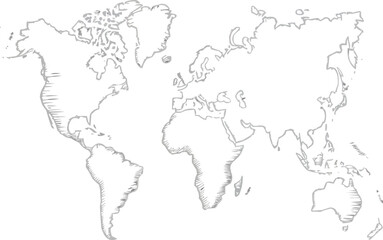 Hand-Drawn World Map Outline Vector  Black Background