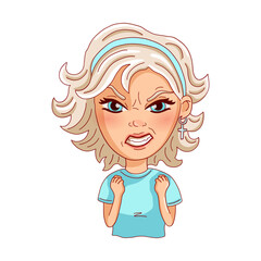 Angry female person isolated on white background. Vector illustration.