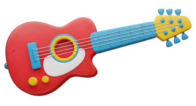 Red and blue toy guitar 3D render