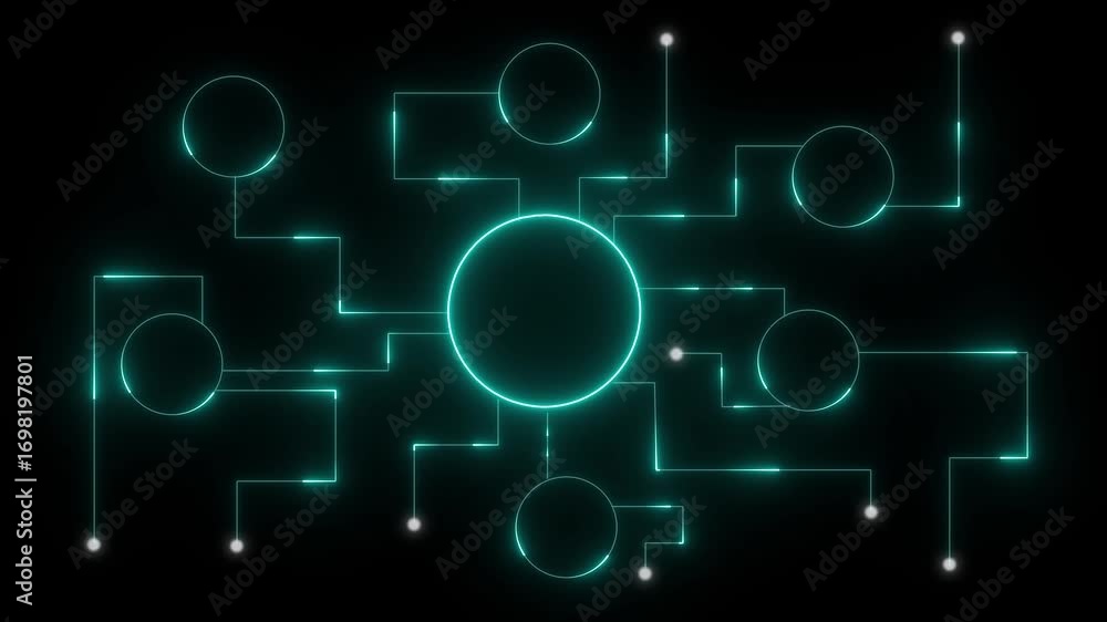 Poster abstract glowing neon network connections and nodes digital data flow concept. glowing neon network 