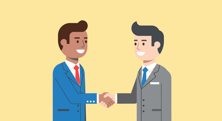 Fototapeta premium Businesspeople Handshake Partnership Deal Cartoon Illustration Success