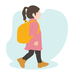 Cute little girl carries backpack to school