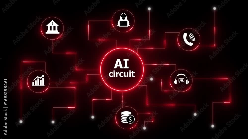 Poster ai circuit network connecting finance banking technology communication customer service. ai circuit 