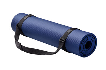 Blue Yoga Mat with Carrying Strap rolled exercise isolated on a transparent background