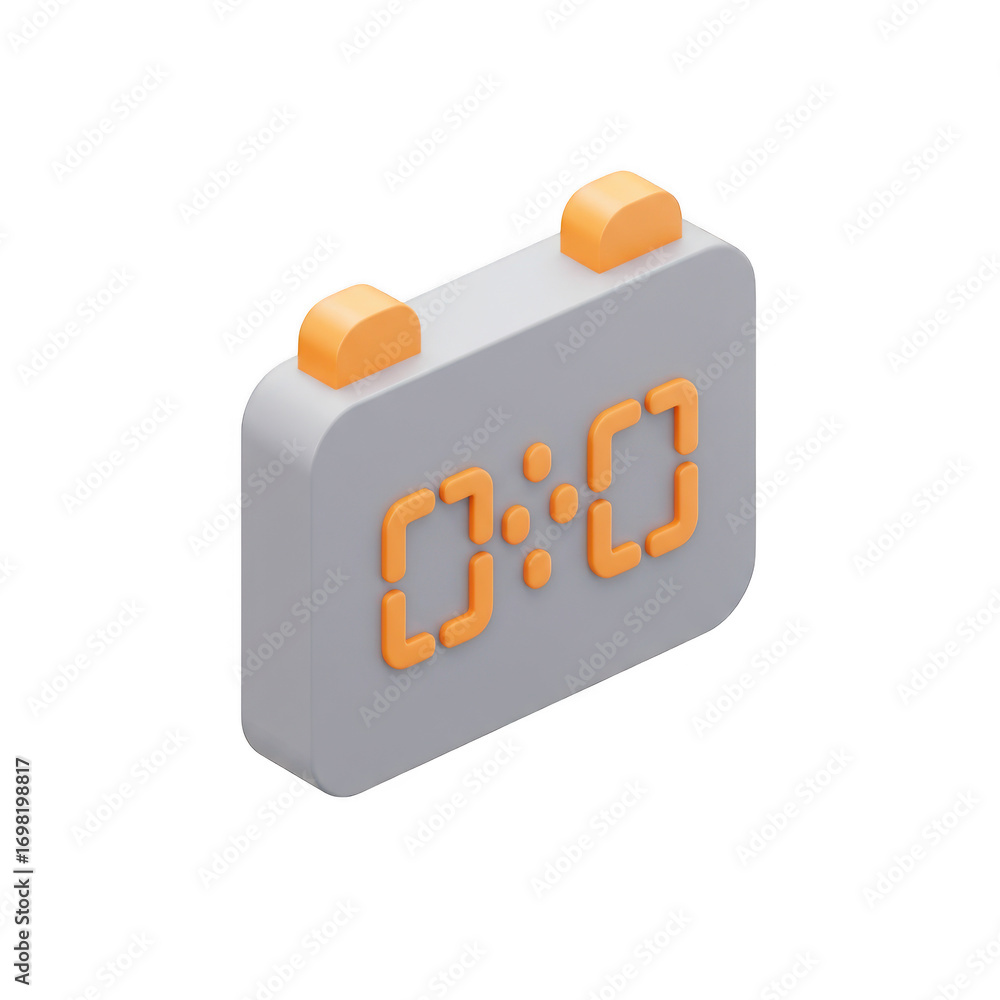 Poster isometric 3d digital clock icon showing 0000 isolated on transparent background