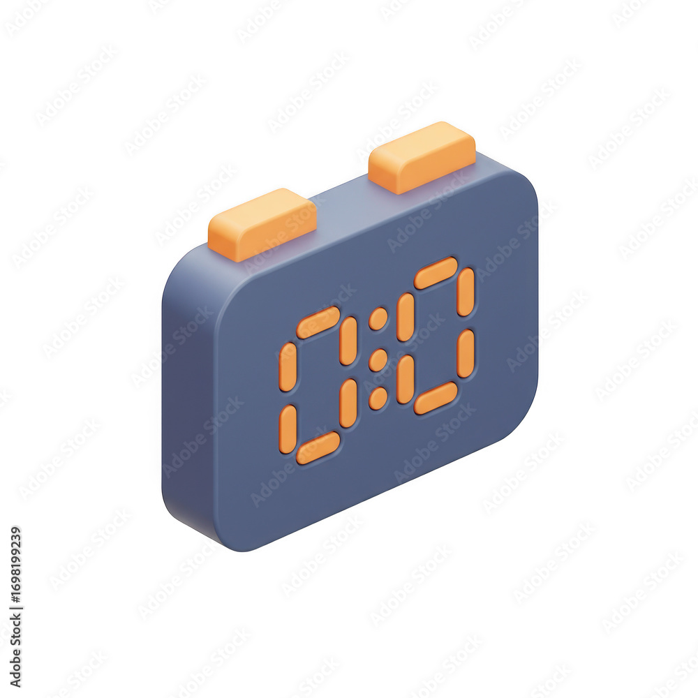 Poster isometric digital clock icon 0000 display isolated on transparent background