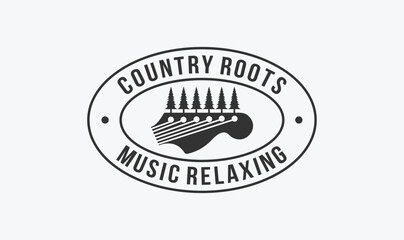 Fototapeta premium country musician stamp logo design with the guitar and tree element.