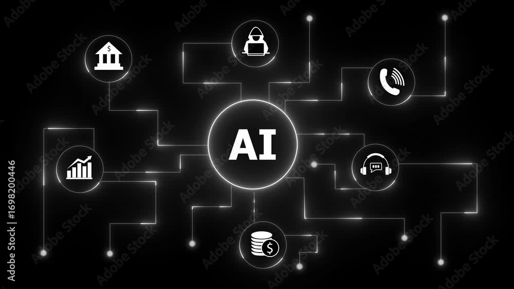 Poster artificial intelligence network connecting finance banking technology customer service. futuristic d