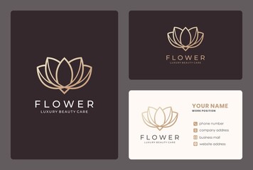 monogram lotus logo design with business card template.