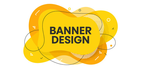 Modern banner design featuring a vibrant yellow abstract shape with geometric elements and bold typography perfect for website headers social media graphics and marketing materials
