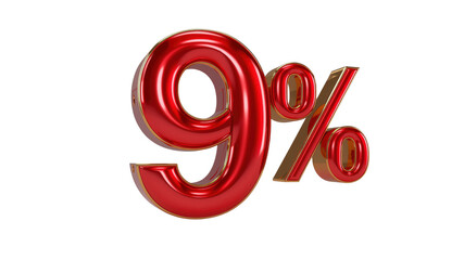 9% Off Sale - Red and Gold 3D Percentage Sign