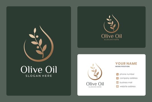 olive nutrition logo design with business card for cosmetics, natural product, moisturizer.