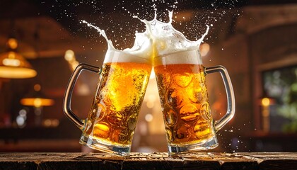 Toasting beers with splash.