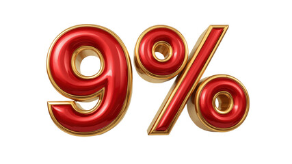 9% Off Sale - Red and Gold 3D Percentage Sign for Discount Promotions