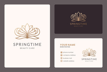 mono line lotus flower logo and business card design.