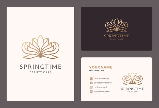 mono line lotus flower logo and business card design.