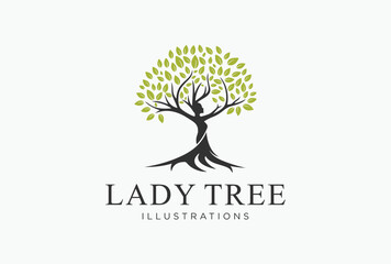 lady tree logo design in a symbol tree of life  style.