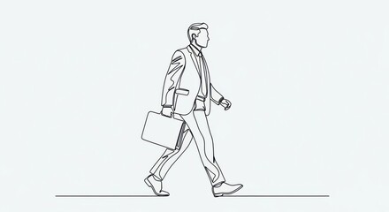 Minimalist Line Art of a Businessman Walking with a Briefcase.