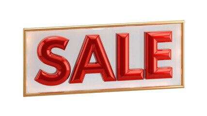 3D Render of Red Glossy SALE Sign in Gold Frame