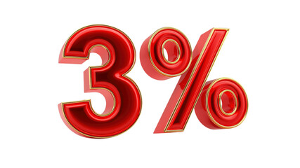 3% Off - Red and Gold 3D Percentage Sign for Sales and Discounts