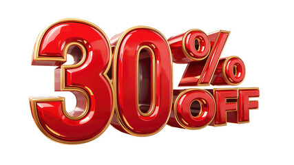 30% Off Sale Red and Gold 3D Rendered Discount Sign