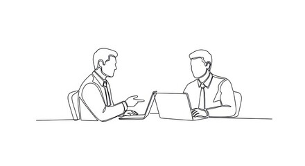 Two Businessmen Meeting at Table with Laptops.