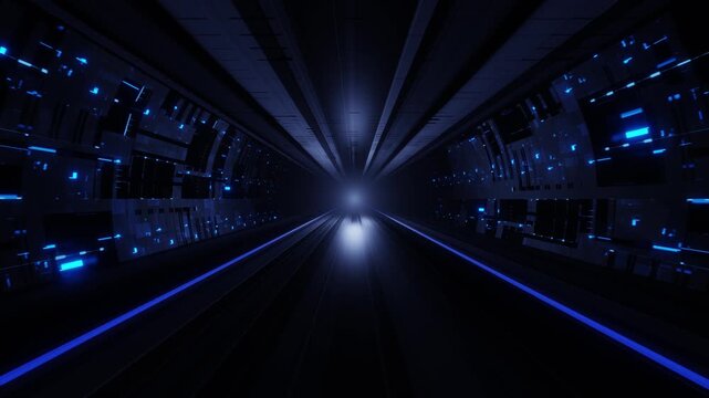Symmetrical Tunnel Glowing Blue and Orange Tech Motion Background Loop

