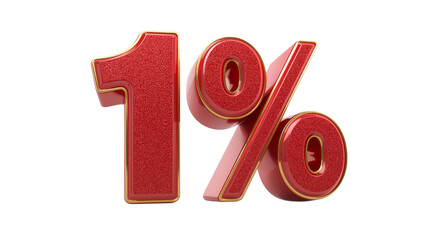Sparkling Red 1% Discount Sign 3D Render of One Percent Symbol