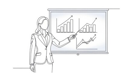Businesswoman presenting financial data on a projection screen during a meeting.