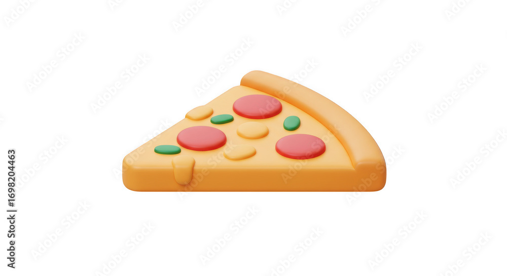 Poster 3d render of a pizza slice with pepperoni and olives isolated on transparent background