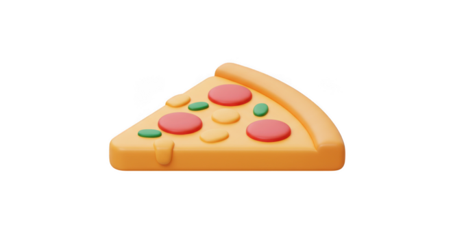 3d render of a pizza slice with pepperoni and olives isolated on transparent background