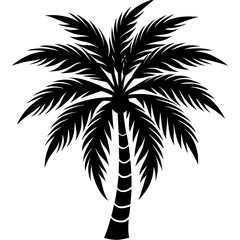 Obraz premium Striking silhouette of a tropical palm tree with fronds and trunk against a white background