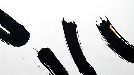 Expressive Black Brushstrokes on White Background in Minimalist Abstract Composition