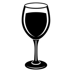 A simple black silhouette of a wine glass filled with dark red liquid against a white background