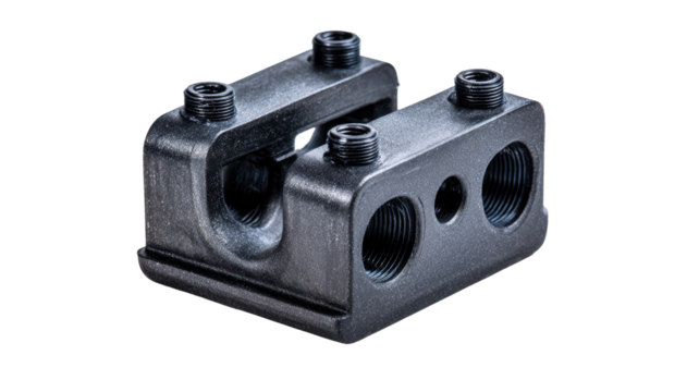 Industrial metal part, precision machining, dark background, product shot, engineering