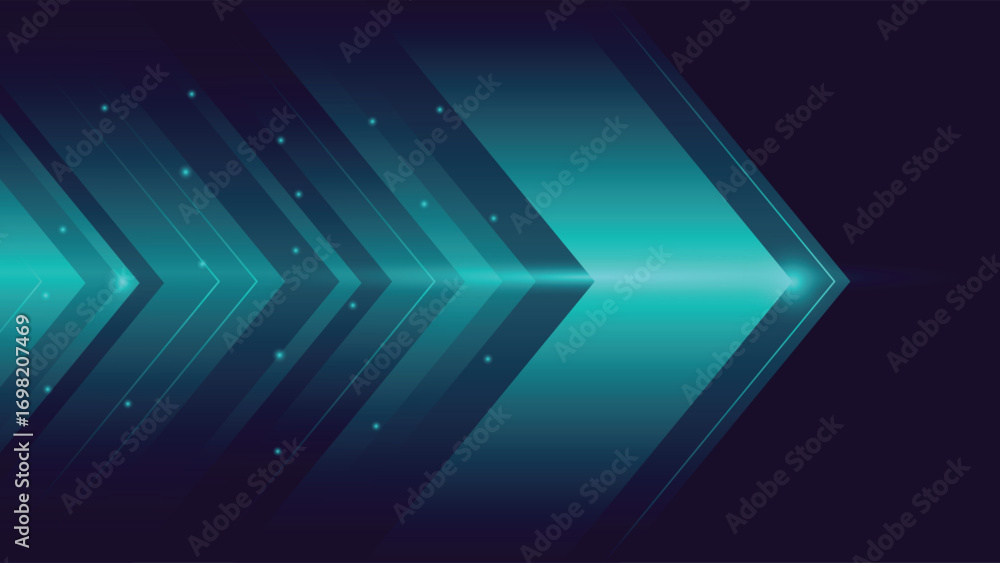 Poster stylish abstract background featuring glowing turquoise arrows with gradient effects and futuristic 