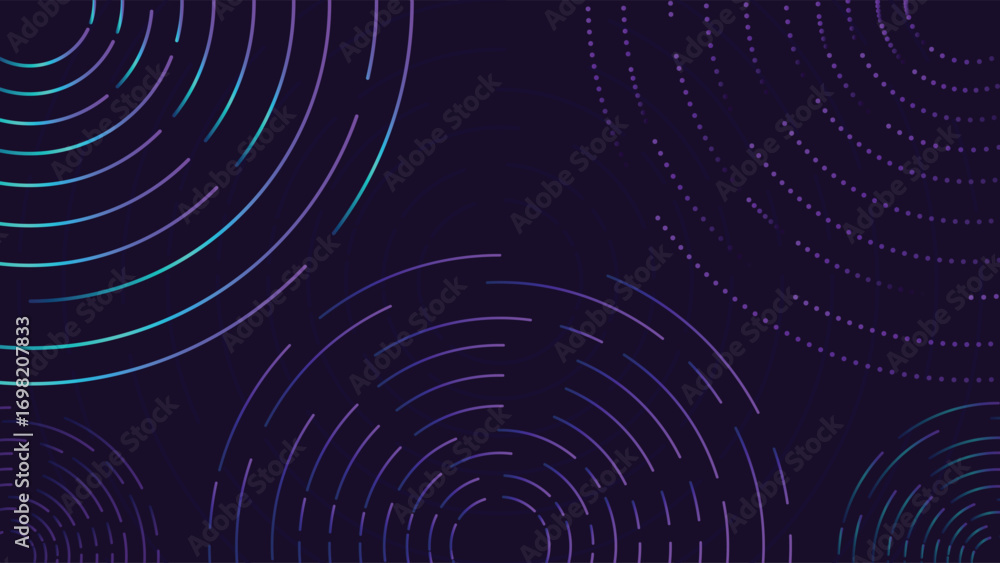 Poster modern abstract background featuring glowing purple and blue circular lines with smooth curves on a 