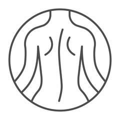 Back skin of woman thin line icon, spa massage concept. Vector graphics. Woman figure, skin therapy bubble sign on white background, outline style icon for mobile or web design.