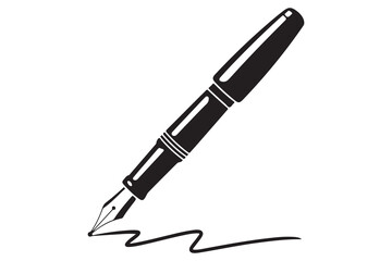 Black pen silhouette icon isolated on white background for office, writing, or education concept vector illustration"
