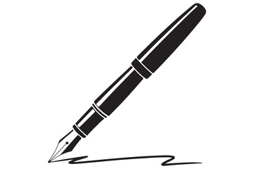 Black pen silhouette icon isolated on white background for office, writing, or education concept vector illustration"
