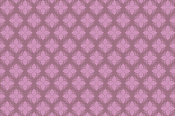 Pink fabric with repeating floral diamond motifs, forming a traditional ornamental pattern that creates a soft and elegant texture.