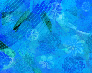 Vintage floral and patterned collage paper with paint strokes