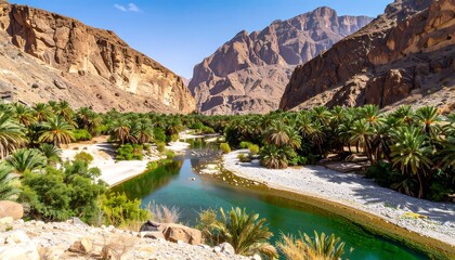 Scenic desert oasis with palm trees