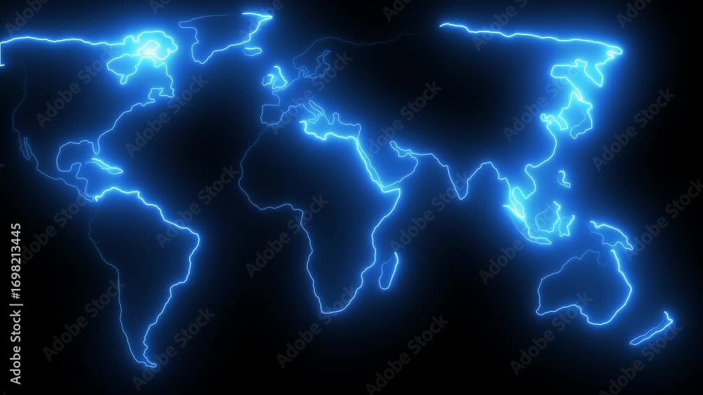Aufkleber futuristic glowing neon world map on dark background,digital technology world map animation. glowing