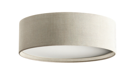 Beige fabric flush mount ceiling light, modern interior, bright background, home decor