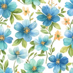 Elegant Seamless Floral Pattern With Blue Flowers And Green Leaves Design