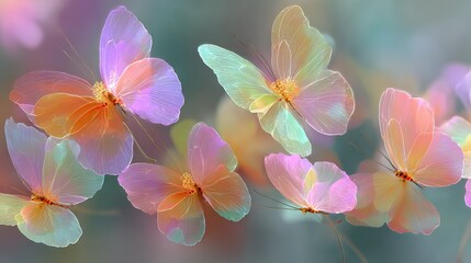   A swarm of vibrant butterflies soaring against a verdant backdrop, their iridescent wings blurring in motion