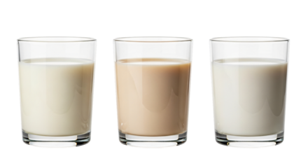 Three glasses of milk isolated on transparent background