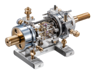 Close-up of a meticulously crafted watch movement, showcasing intricate gears and components.  High-precision metal parts,  tightly assembled,  display  a complex machinery.