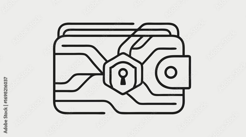 Poster secure digital wallet: a minimalist illustration showcasing a digital wallet, integrated with blockc